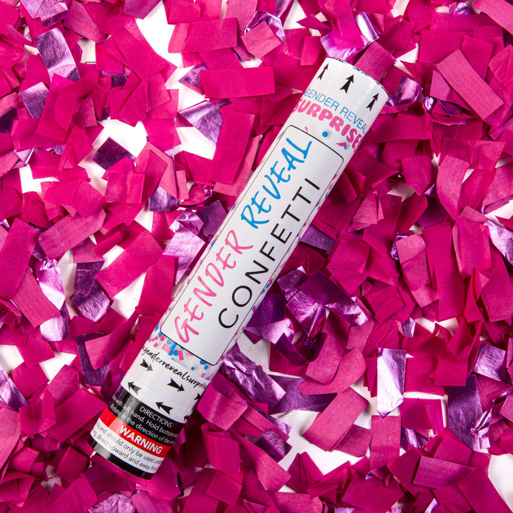 Confetti + Powder + Streamers Gender Reveal Cannons 32 / Light Pink + Dark Pink / No - with Color Label